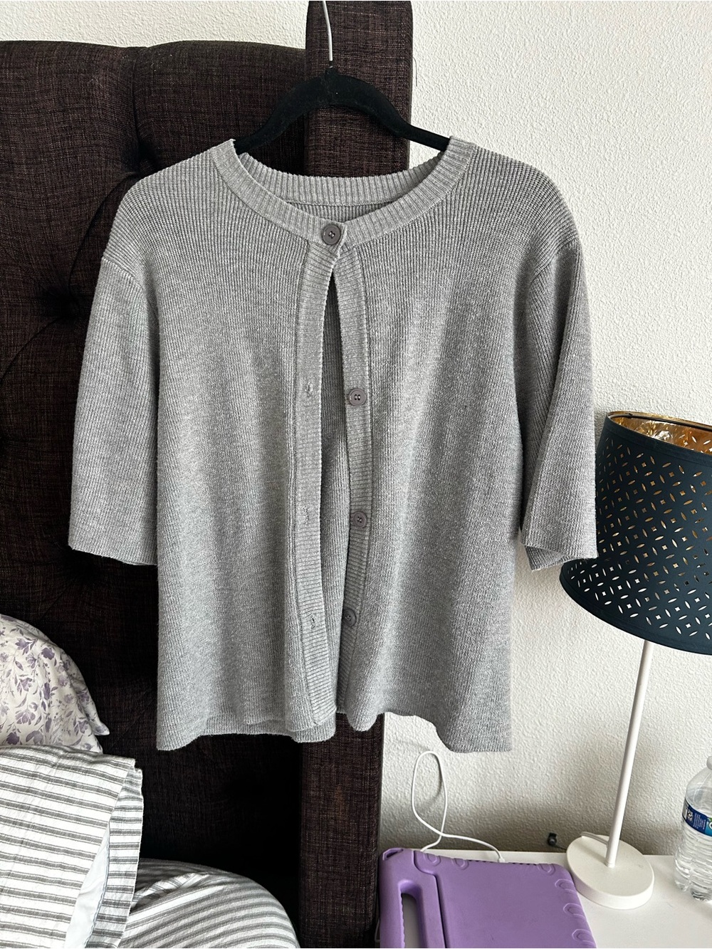 ION XL Light Gray Short Sleeve Knit Cardigan
